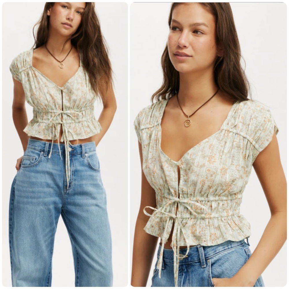 Cotton On Frankie Gathered Tie Front Floral Top
